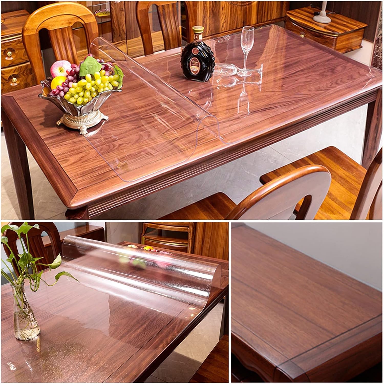 Protector transparente de PVC para mesa, impermeable, a prueba de aceite, cubierta de plástico grueso para mesa de comedor de 0.079 pulgadas,