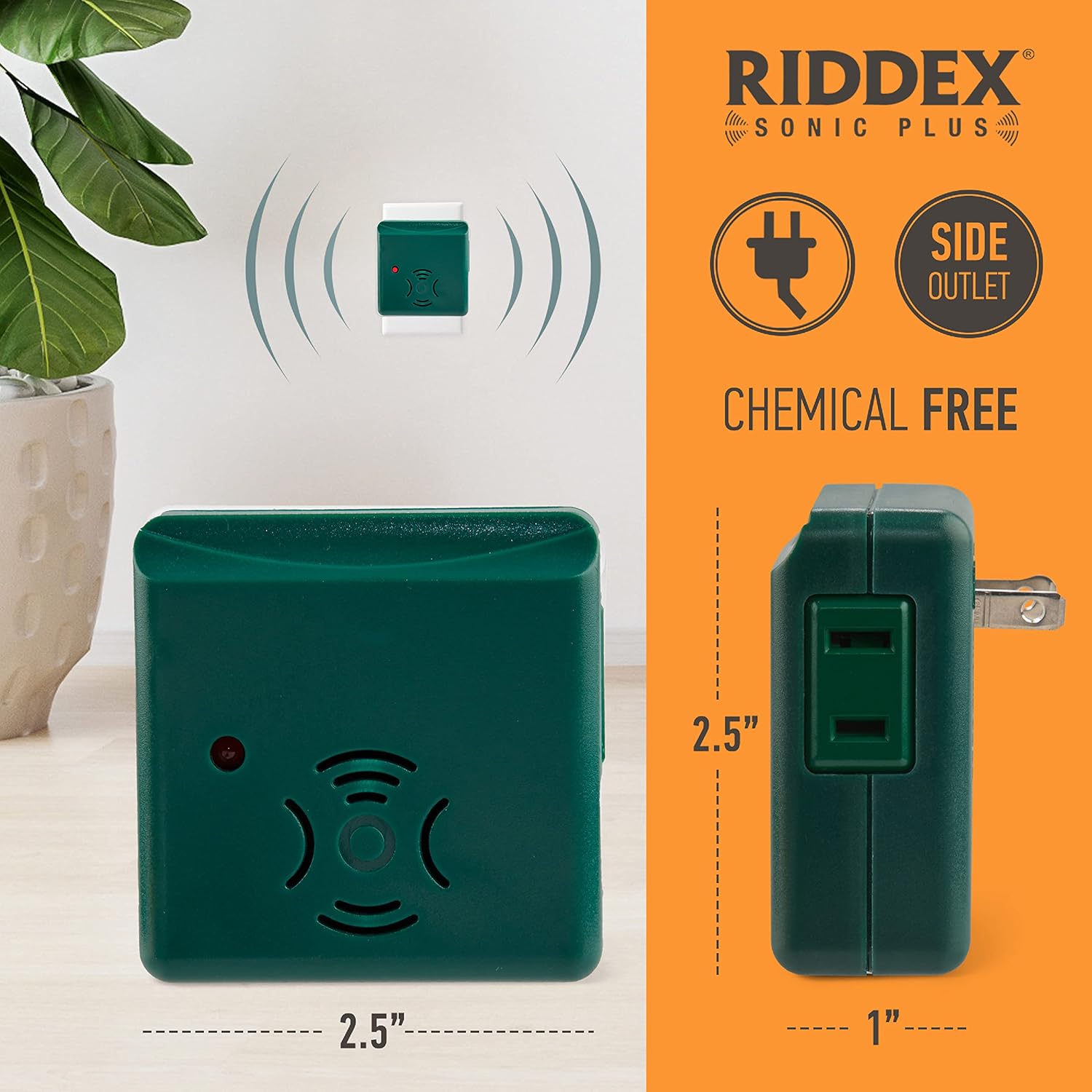 Riddex Sonic Plus – Repelente ultrasónico de plagas, se conecta con salidas adicionales para uso en interiores, repelente de insectos, repelente de