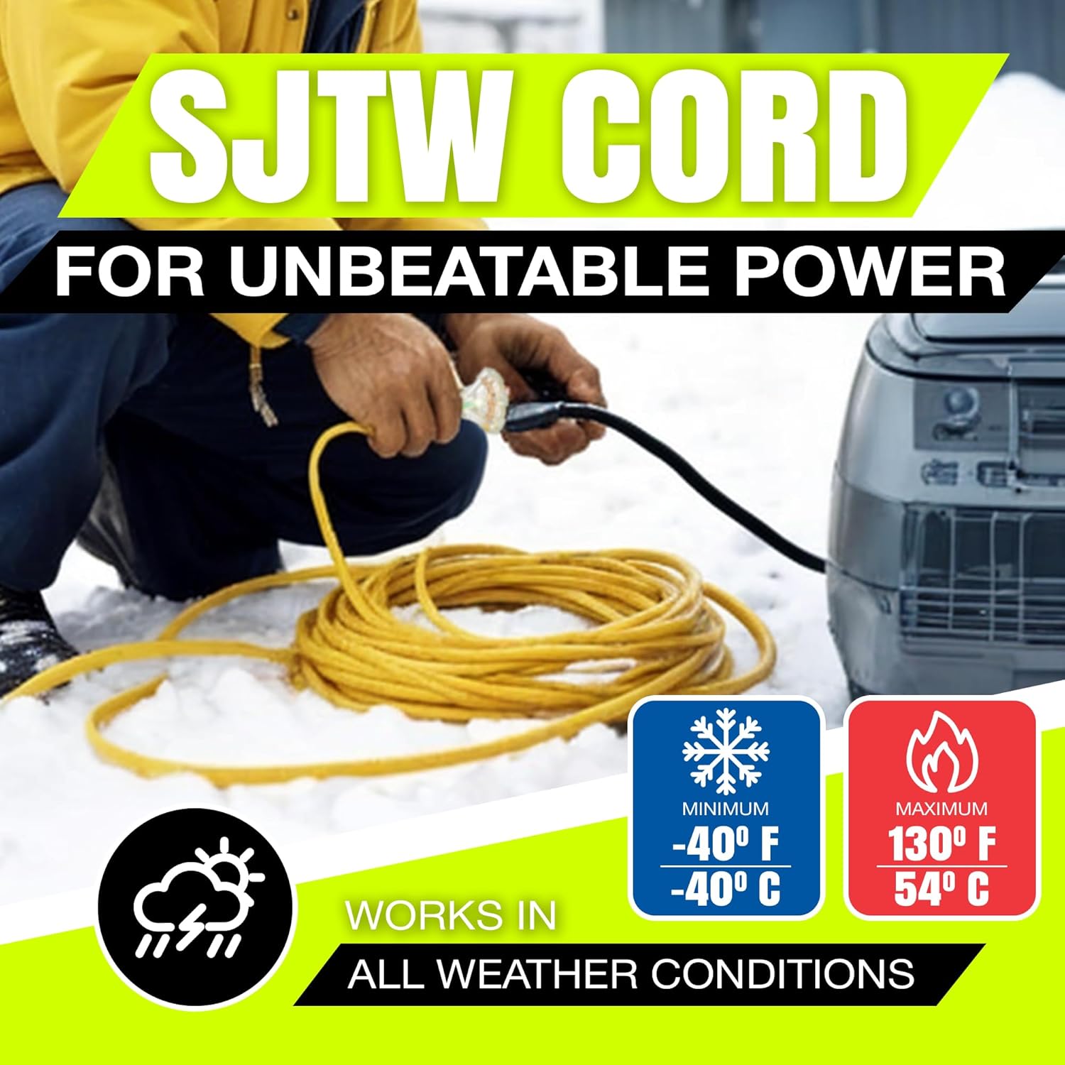LifeSupplyUSA – Cable de extensión eléctrico de 75 pies para exteriores e interiores, impermeable, 3 clavijas, 3 salidas, SJTW, calibre 12, 15