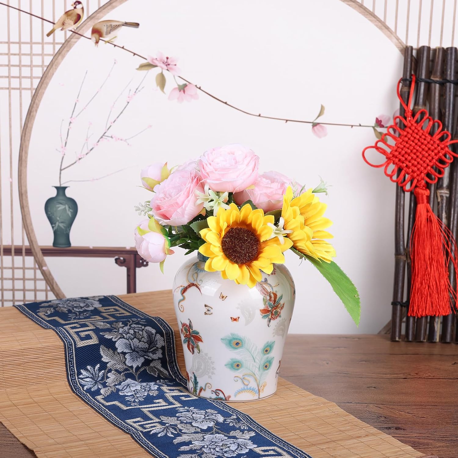 Tarro de jengibre chino con tapa, estilo antiguo, decorativo para el hogar, retro, flores de porcelana azul y blanca, florero de cerámica cubierto,