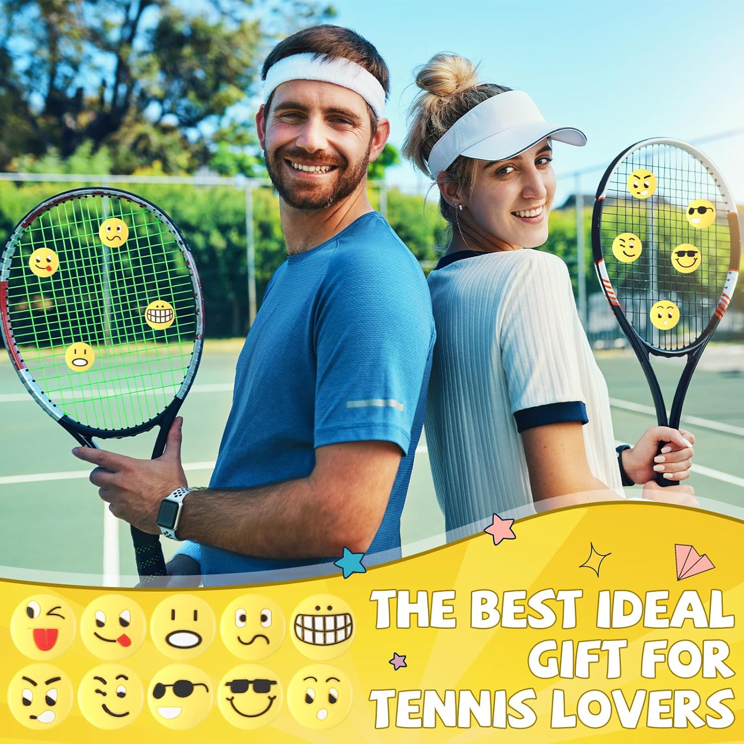 Jexine Amortiguador de vibraciones de tenis de silicona para raquetas de tenis, suministros de tenis lindos para regalo