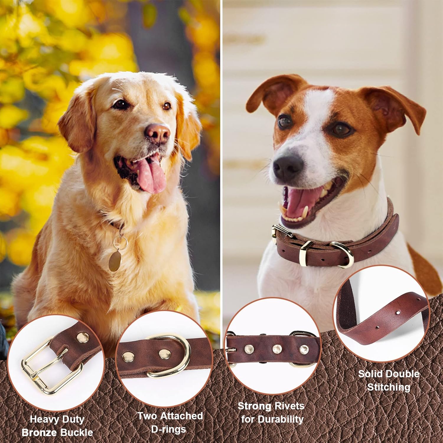 Guiding Star Juego de correa y collar de cuero de 6 pies, correa de perro de cuero trenzado suave de 6 pies con collar de perro ajustable, juego de