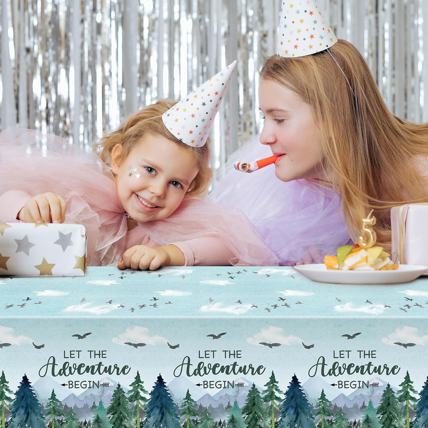 Mantel de 3 piezas con texto en inglés “Adventure Awaits Let The Adventure Begin”, mantel rectangular desechable de plástico para baby shower,