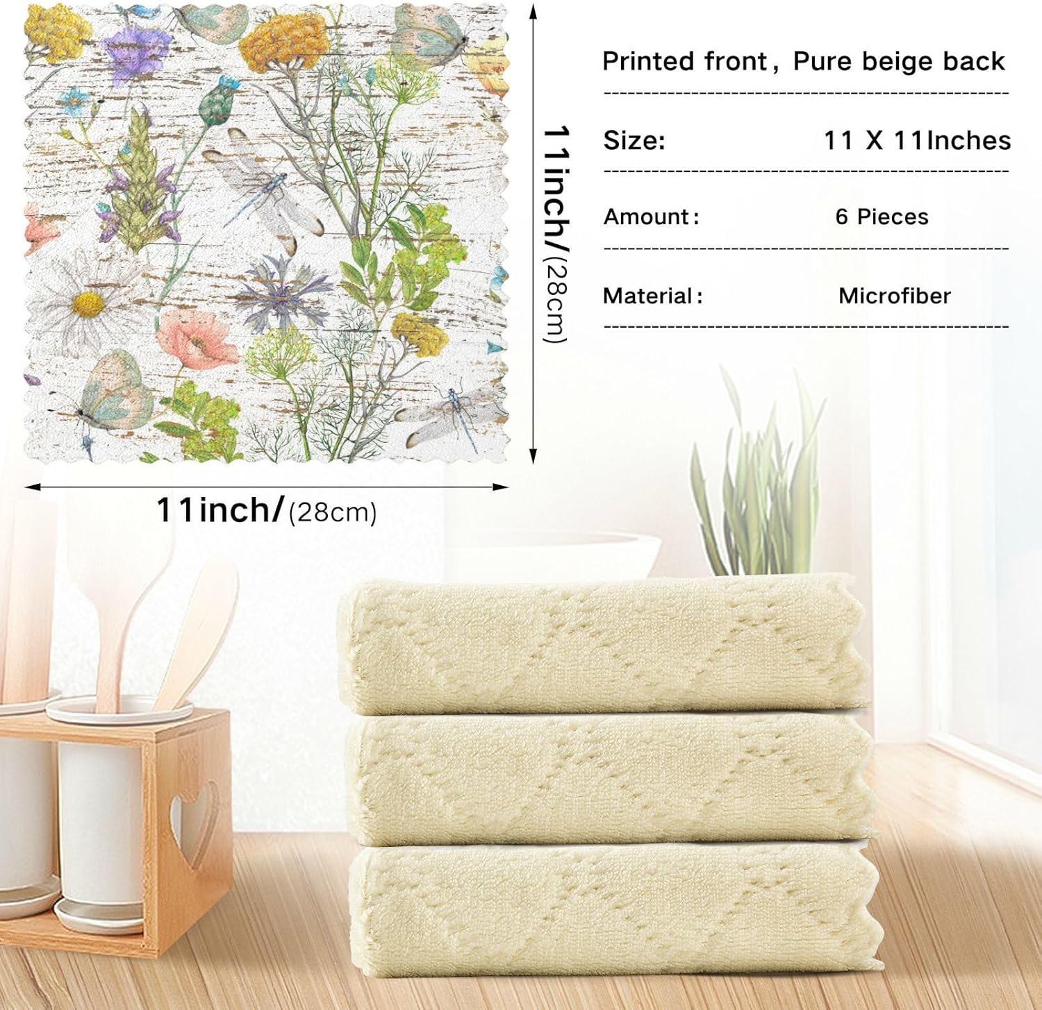 Wildflowers Grunge Cotton Print Kitchen Towel Microfiber Absorbent 6 Pack Microfiber Absorbant Towel for Bathroom Table