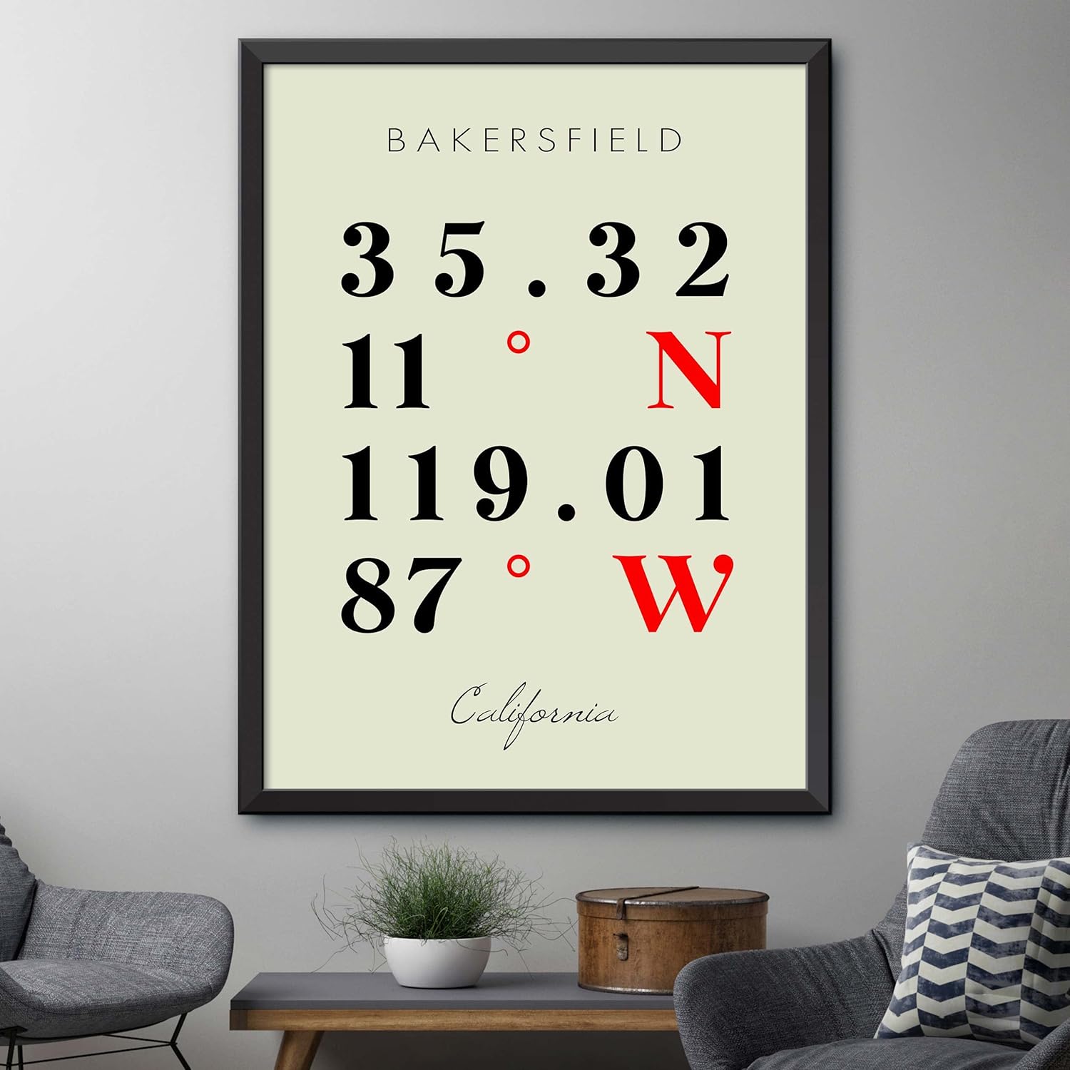 Mapa de Bakersfield, California, Coordenadas Multilíneas de Colores (18×24)