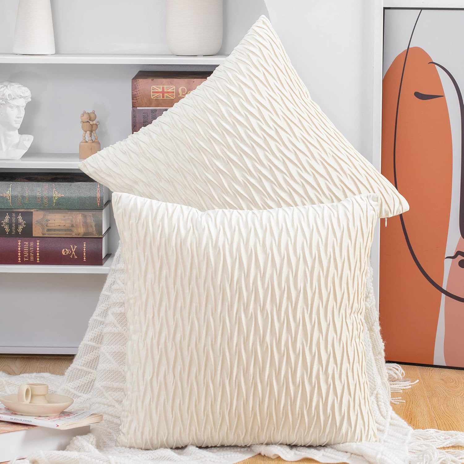 MADIZZ Juego de 2 fundas de almohada decorativas de terciopelo súper suave con textura y estilo europeo lujoso, fundas estilo europeo para sofá y