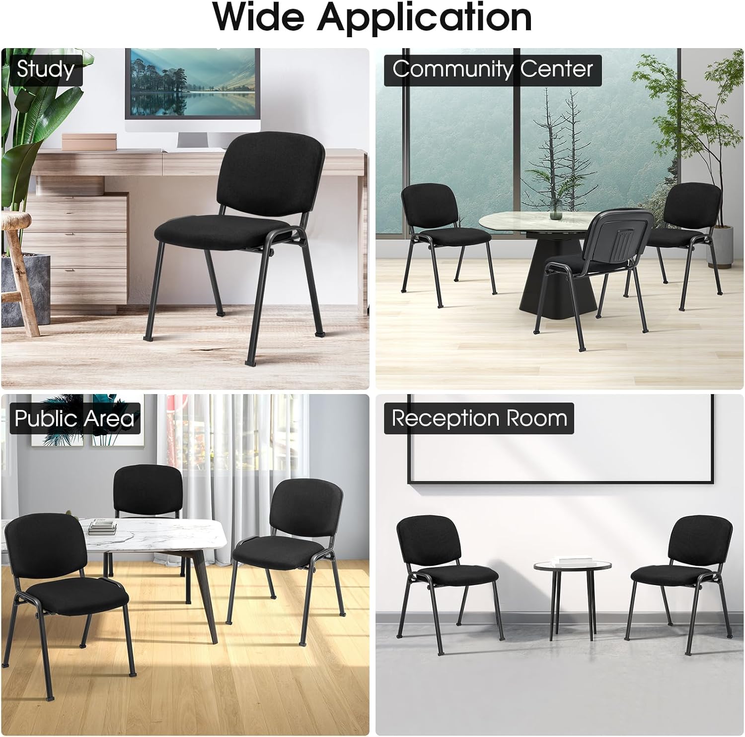 COSTWAY Juego de 5 sillas de sala de espera, sillas de conferencias apilables con asiento y respaldo tapizados, sillas ergonómicas de recepción de