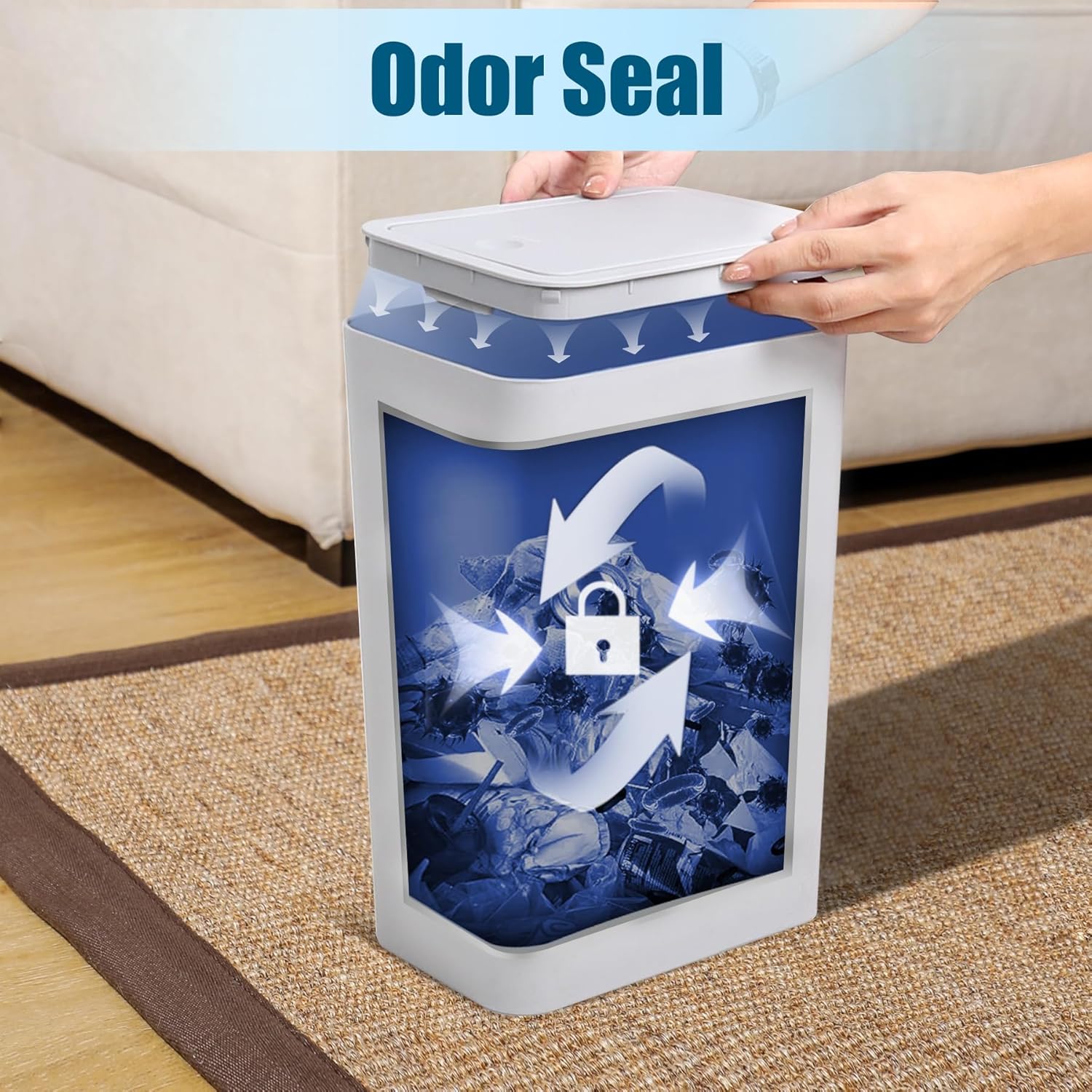 Basurero de baño con tapa, cubo de basura delgado de 10 litros2.6 galones, cesta de basura pequeña con tapa desplegable para cocina, dormitorio,
