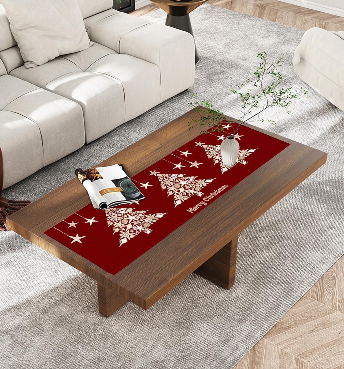 Camino de mesa de Navidad de 36 pulgadas corto, algodón y lino, pequeño, cocina, comedor, mesa de café, decoración de tocador, camino de mesa de