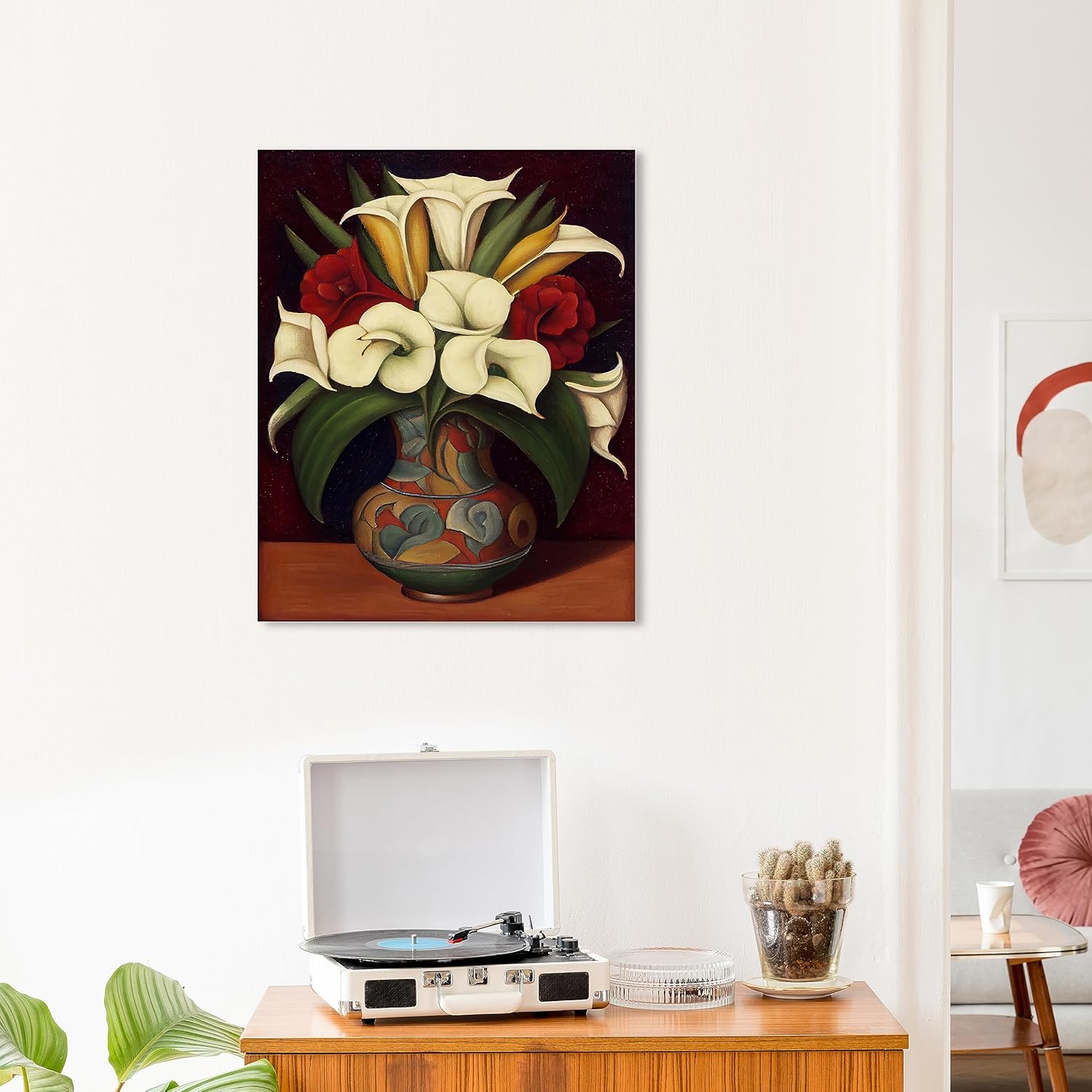 Wynwood Studio Arte en lienzo tradicional envuelto floral y botánico, florero mexicano, arte de pared para sala de estar, dormitorio y baño, 20 x 24