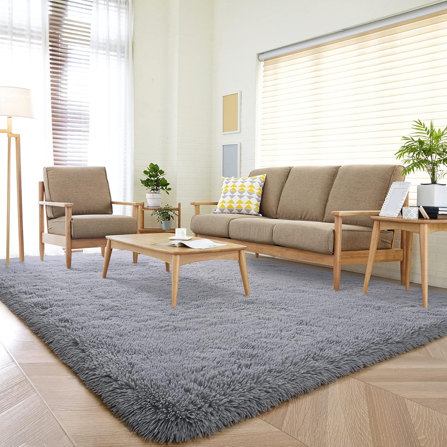 Alfombra de dormitorio gris de 4 x 6 pies, esponjosa para dormitorio, alfombra suave, alfombra de área grande, alfombra lavable y antideslizante,