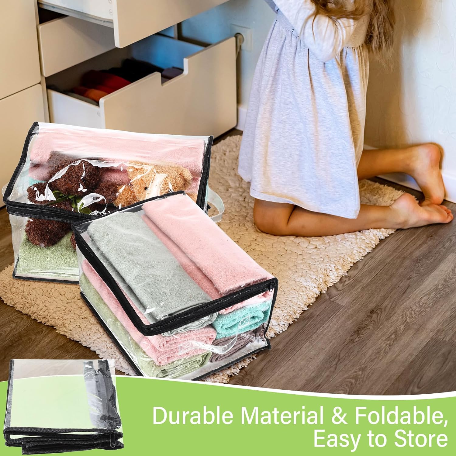 Paquete de 16 bolsas de almacenamiento de vinilo transparente con cremallera y asa de 16 x 12 x 8 pulgadas, manta, ropa, suéter, almohada, juguetes,