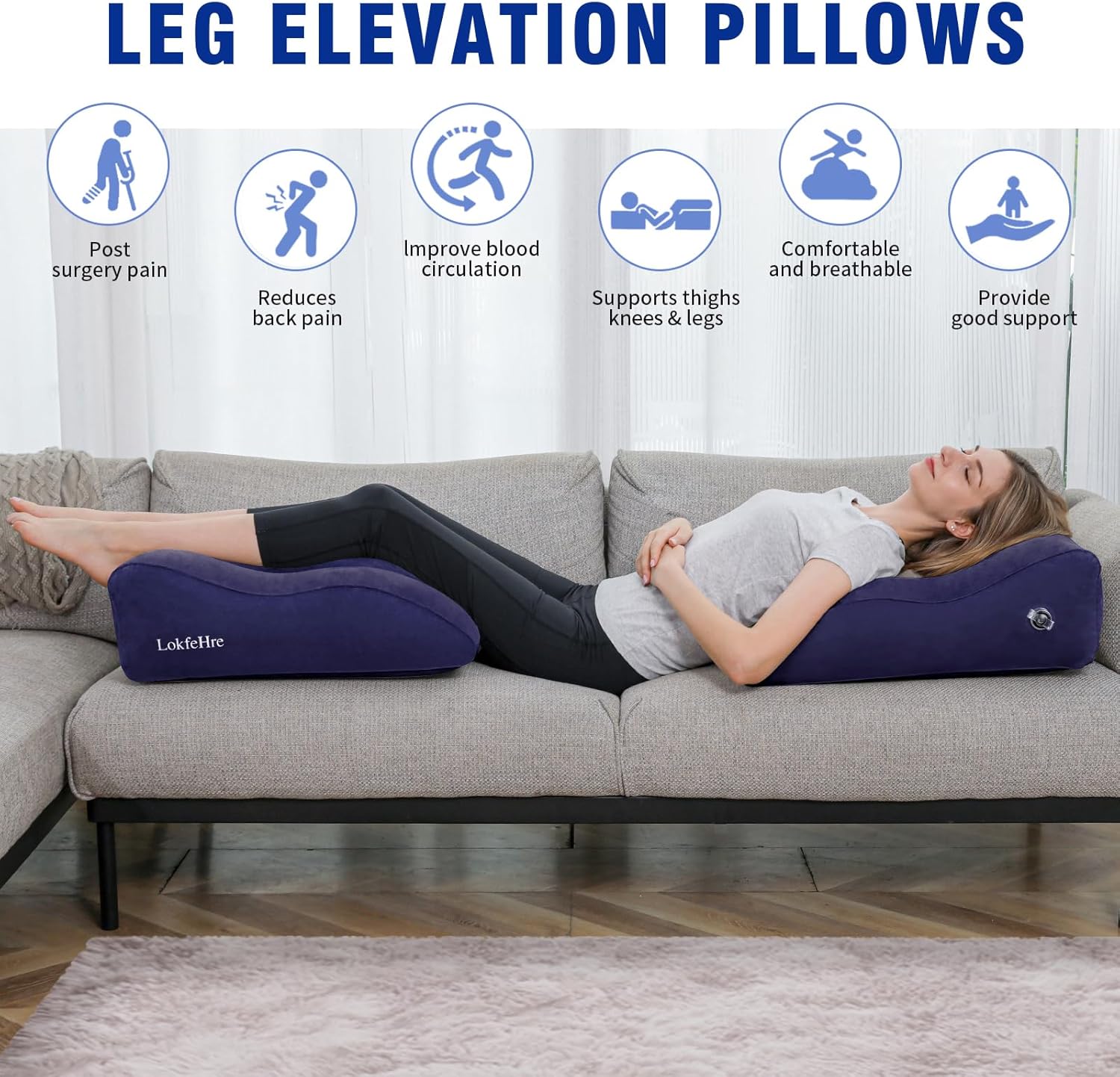 Almohada de cuña para dormir  Almohada inflable de elevación de piernas para hinchazón, circulación, alivio del dolor de piernas y espalda, soporte