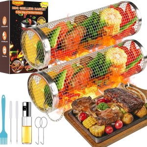 Cesta de parrilla para barbacoa, cesta rodante, accesorios de parrilla de malla de acero inoxidable, cestas de parrilla portátiles para parrilla al Cesta de parrilla para barbacoa, cesta rodante, accesorios de parrilla de malla de acero inoxidable, cestas de parrilla portátiles para parrilla al