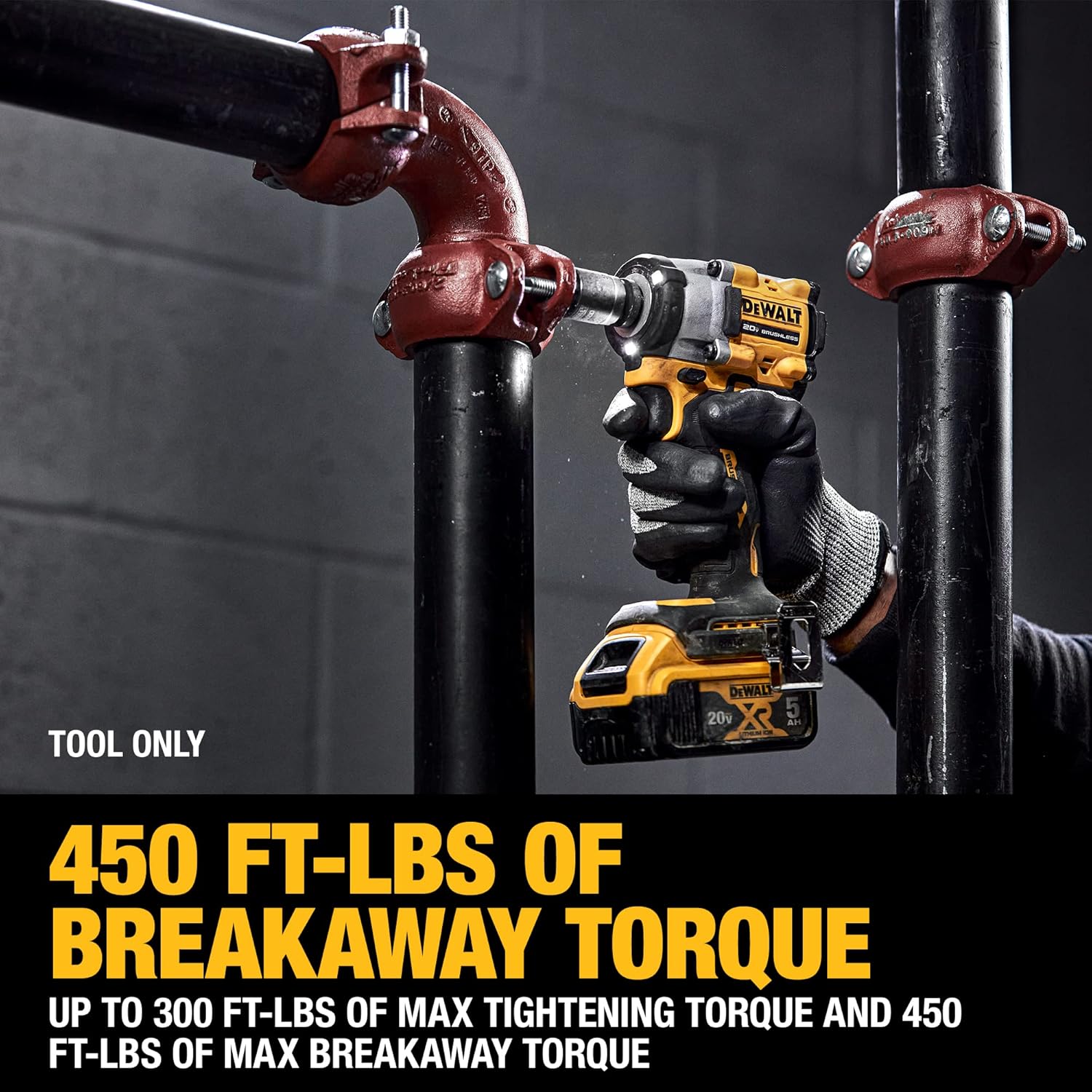 DEWALT ATOMIC 20V MAX* 12 pulg. Llave de impacto inalámbrica con yunque de anillo de cerdo (solo herramienta) (DCF921B)