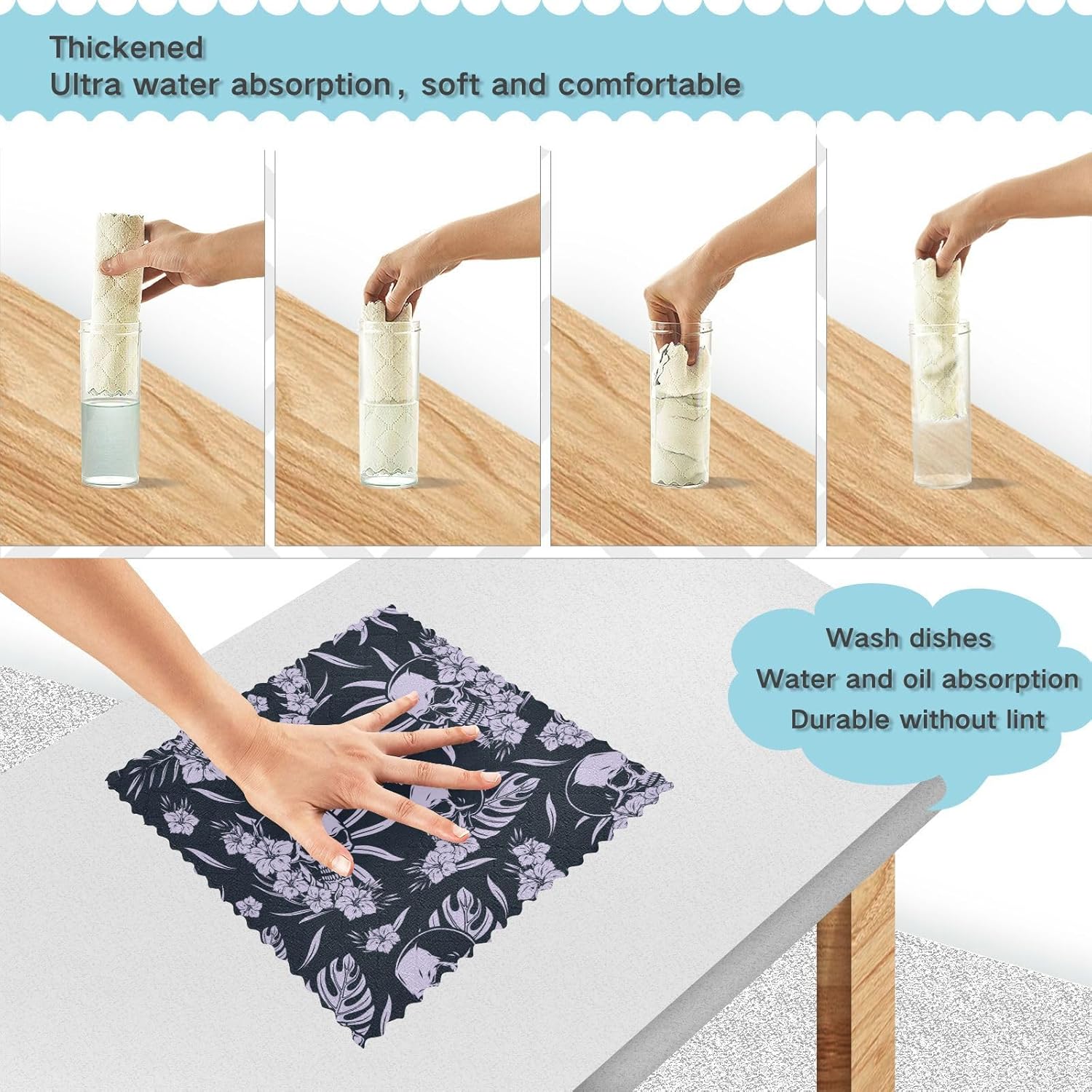 Vintage Tropical Skull 6 Pack Fast Drying Microfiber Kitchen Towels Print Soft Tea Cup Kitchen Towels for Bathroom Sink