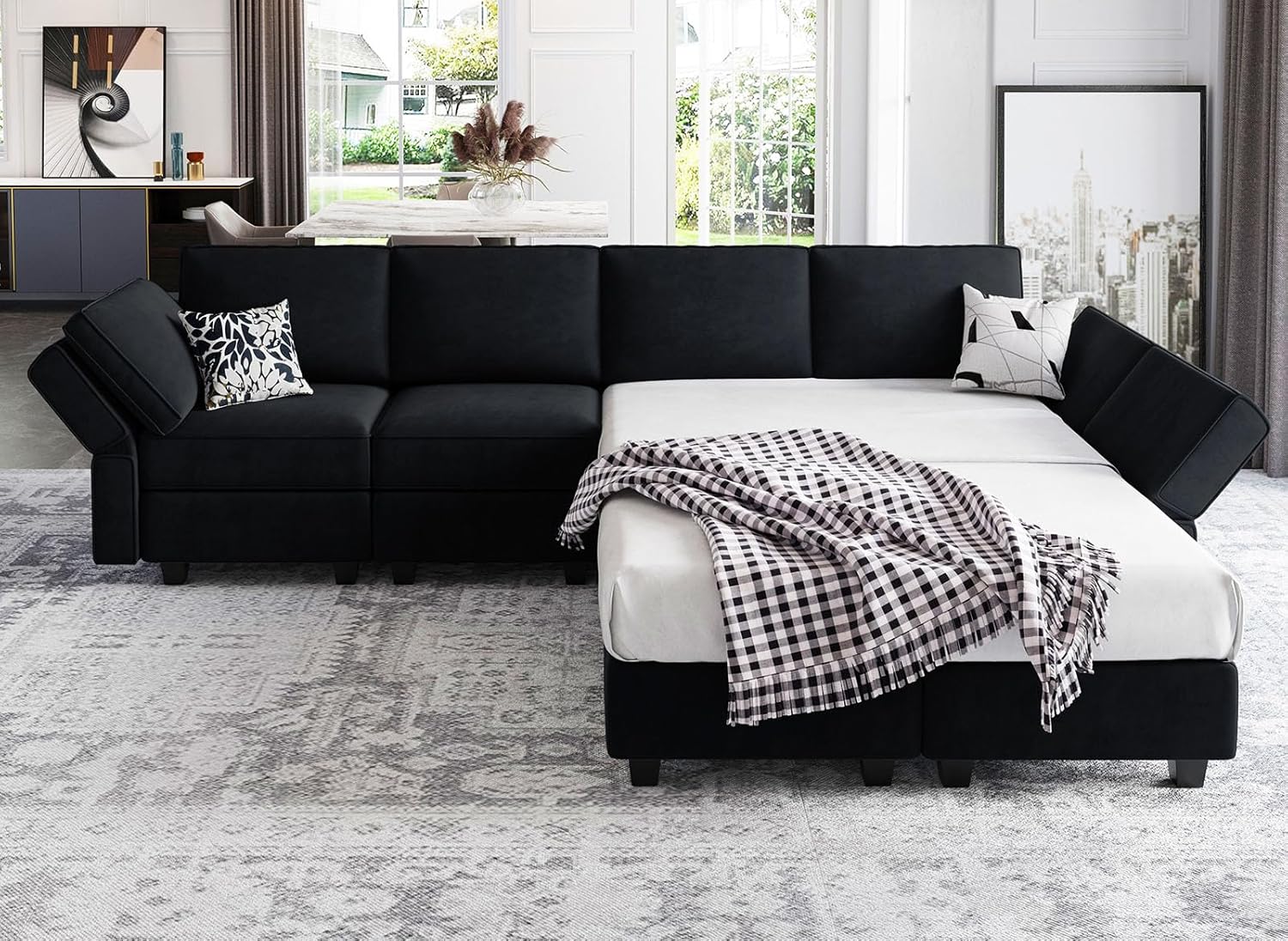 Belffin Sofá modular Módulo medio con almacenamiento Accent Silla sin brazos para sofá modular seccional terciopelo negro