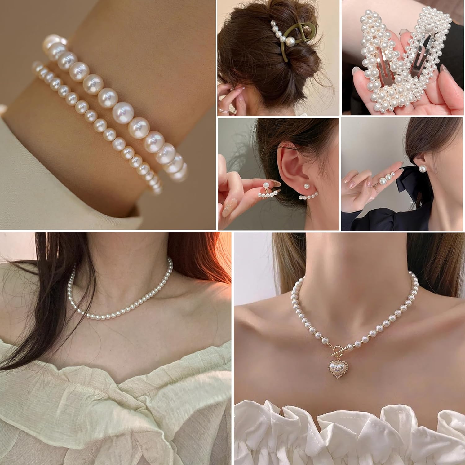 600 cuentas de perlas para manualidades, cuentas redondas de 0.315 pulgadas con agujero para hacer joyas, manualidades, pulseras, collares y relleno