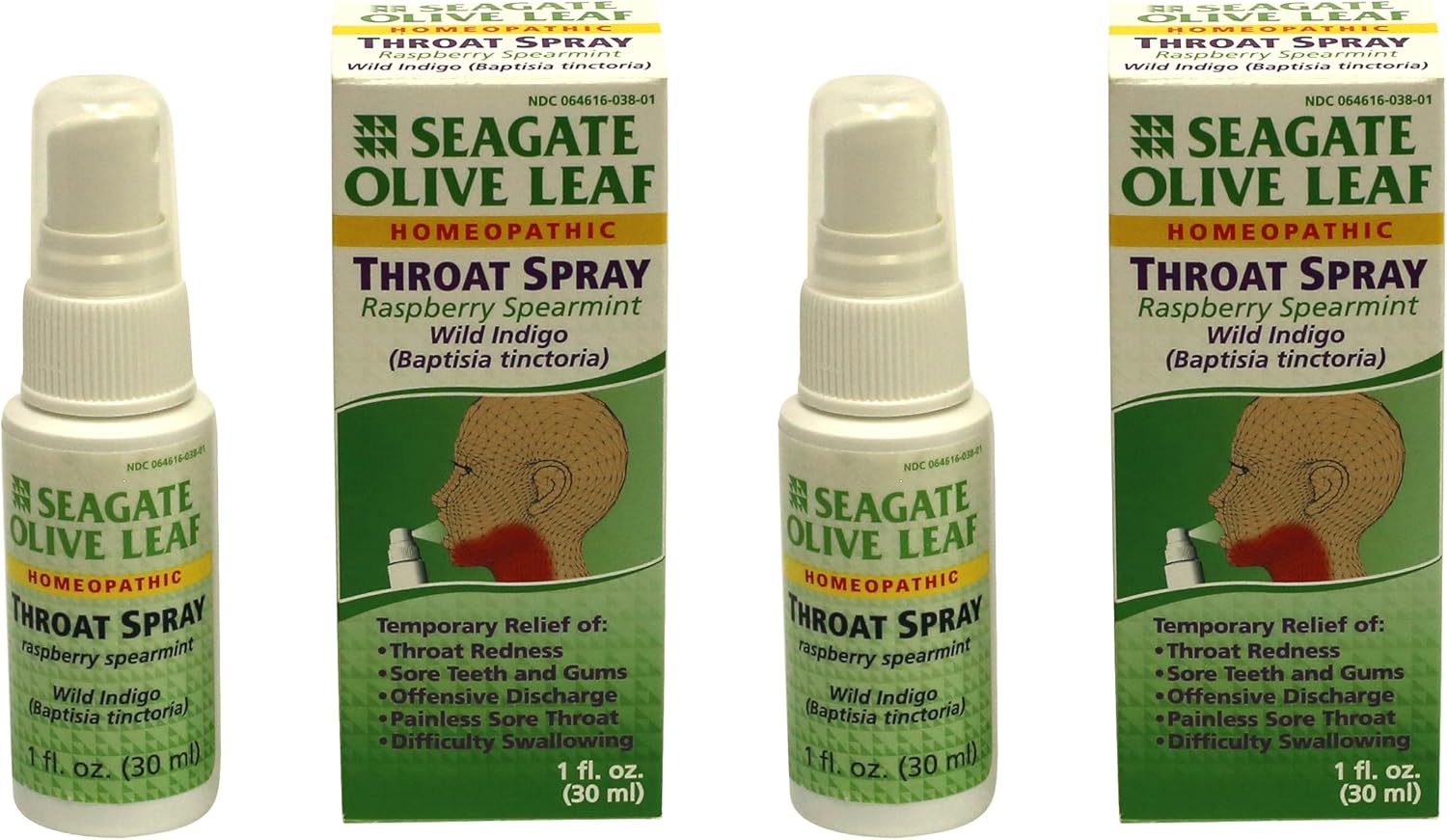 Seagate Productos Aerosol homeopático para la garganta de hoja de olivo (paquete de 2) 1 onza de frambuesa-menta verde