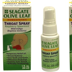 Seagate Productos Aerosol homeopático para la garganta de hoja de olivo (paquete de 2) 1 onza de frambuesa-menta verde Seagate Productos Aerosol homeopático para la garganta de hoja de olivo (paquete de 2) 1 onza de frambuesa-menta verde