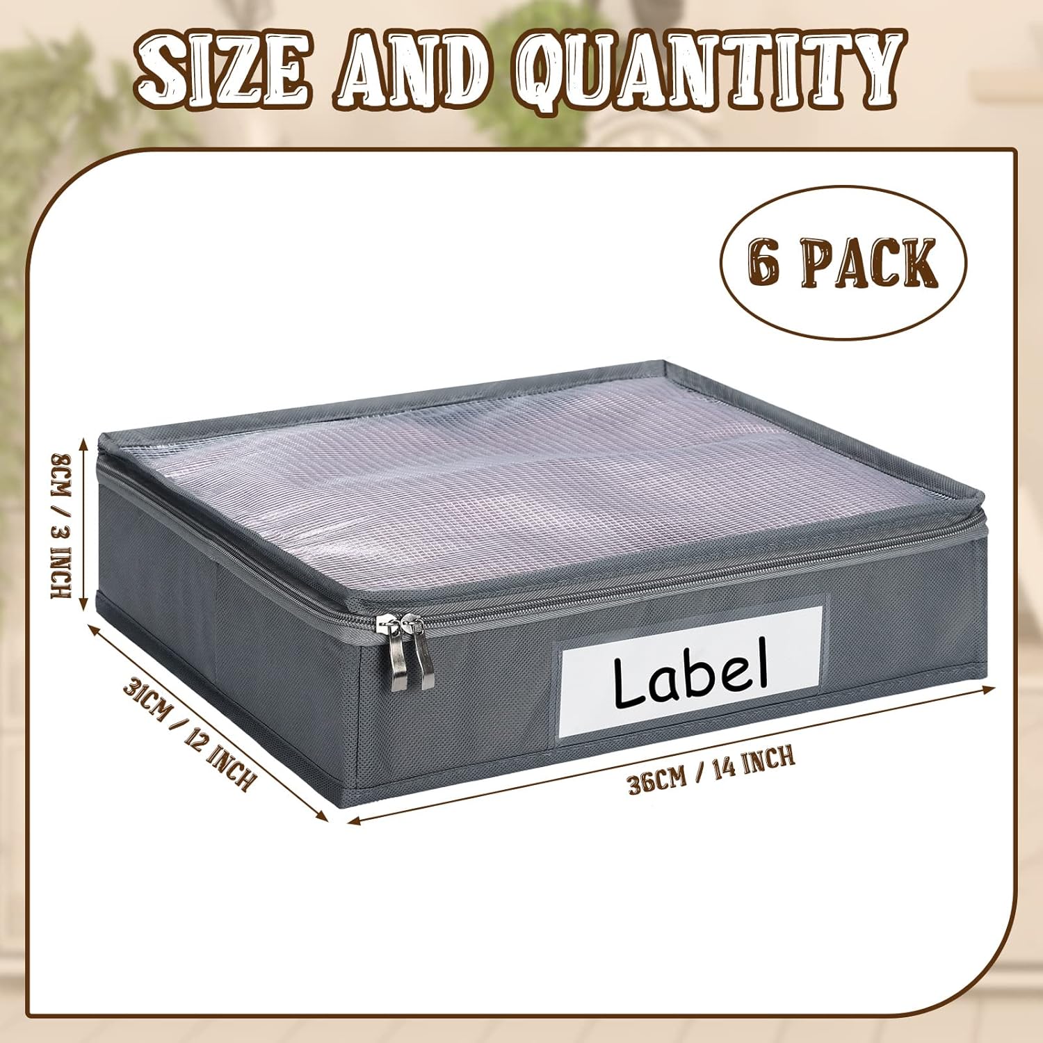 Panelee 6 bolsas de almacenamiento de suéter de 14 x 12 x 3 pulgadas, organizador de suéter con cremallera de fácil deslizamiento, organizador de
