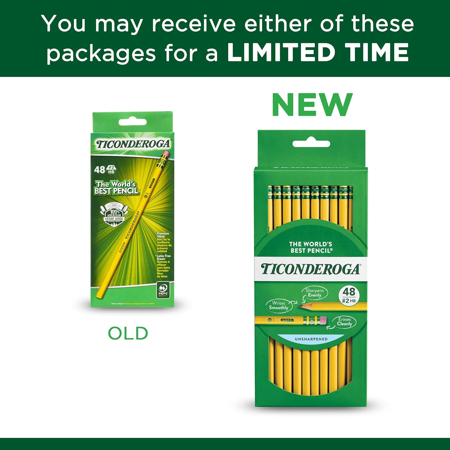TICONDEROGA Lápices de madera, sin afilar, 2 HB suaves, amarillo, 48 unidades, 6 paquetes, 288 lápices en total