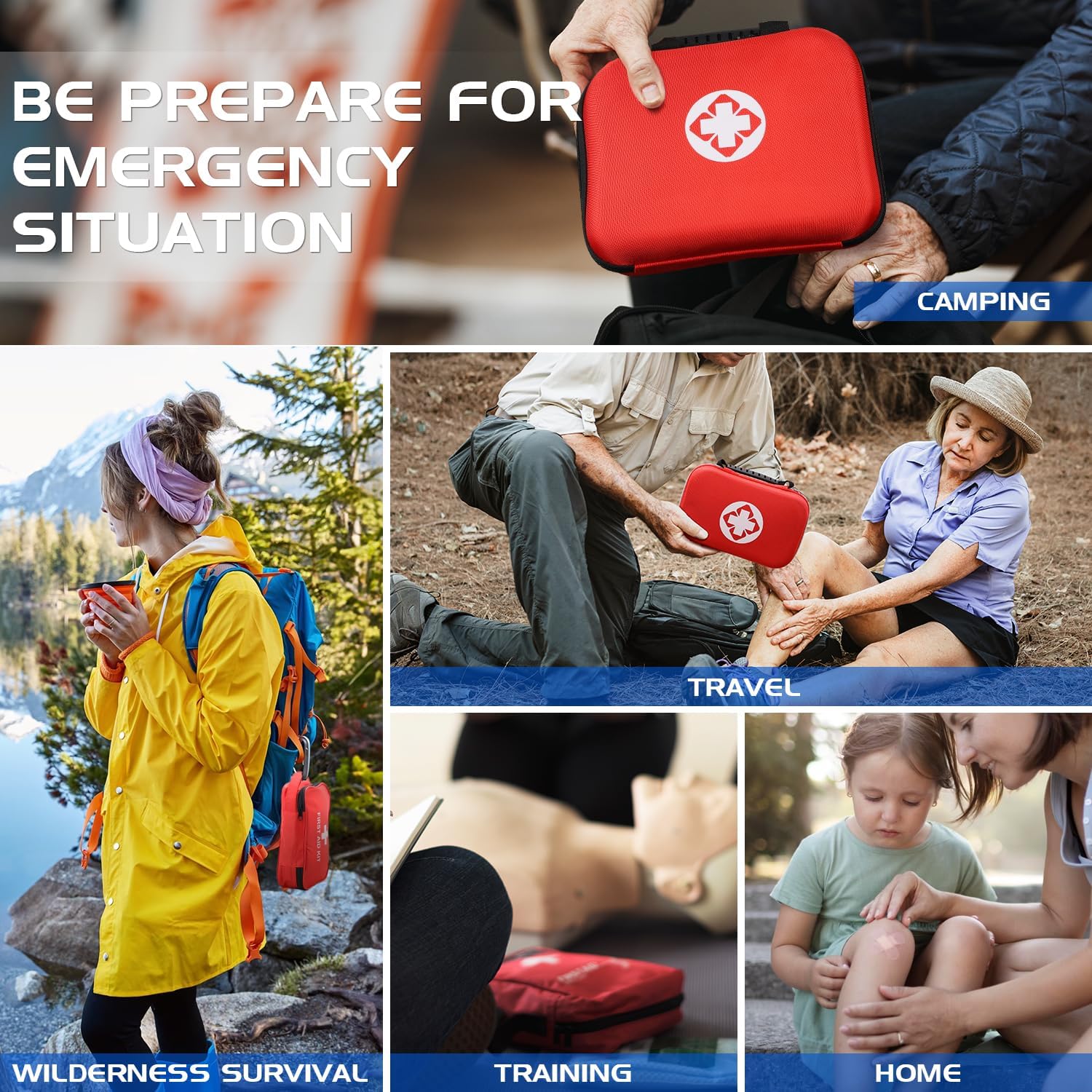VITUU Kit de primeros auxilios de emergencia, impermeable, kit de primeros auxilios de viaje para el hogar, camping, senderismo, deportes, oficina,