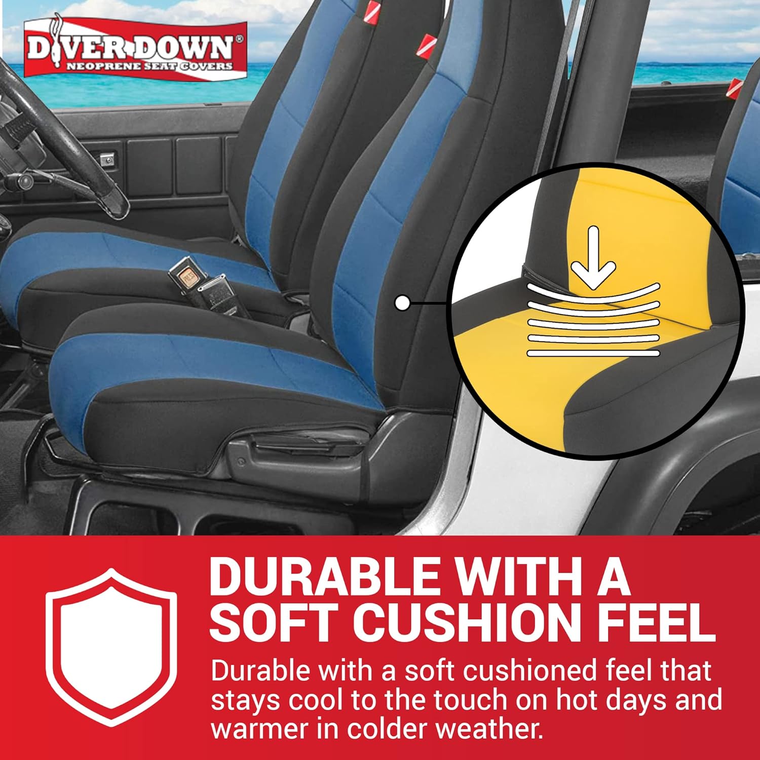 Diver Down Juego de fundas de asiento de neopreno para Jeep YJ Wrangler 1987-1995, juego de asiento delantero y trasero, fundas de asiento