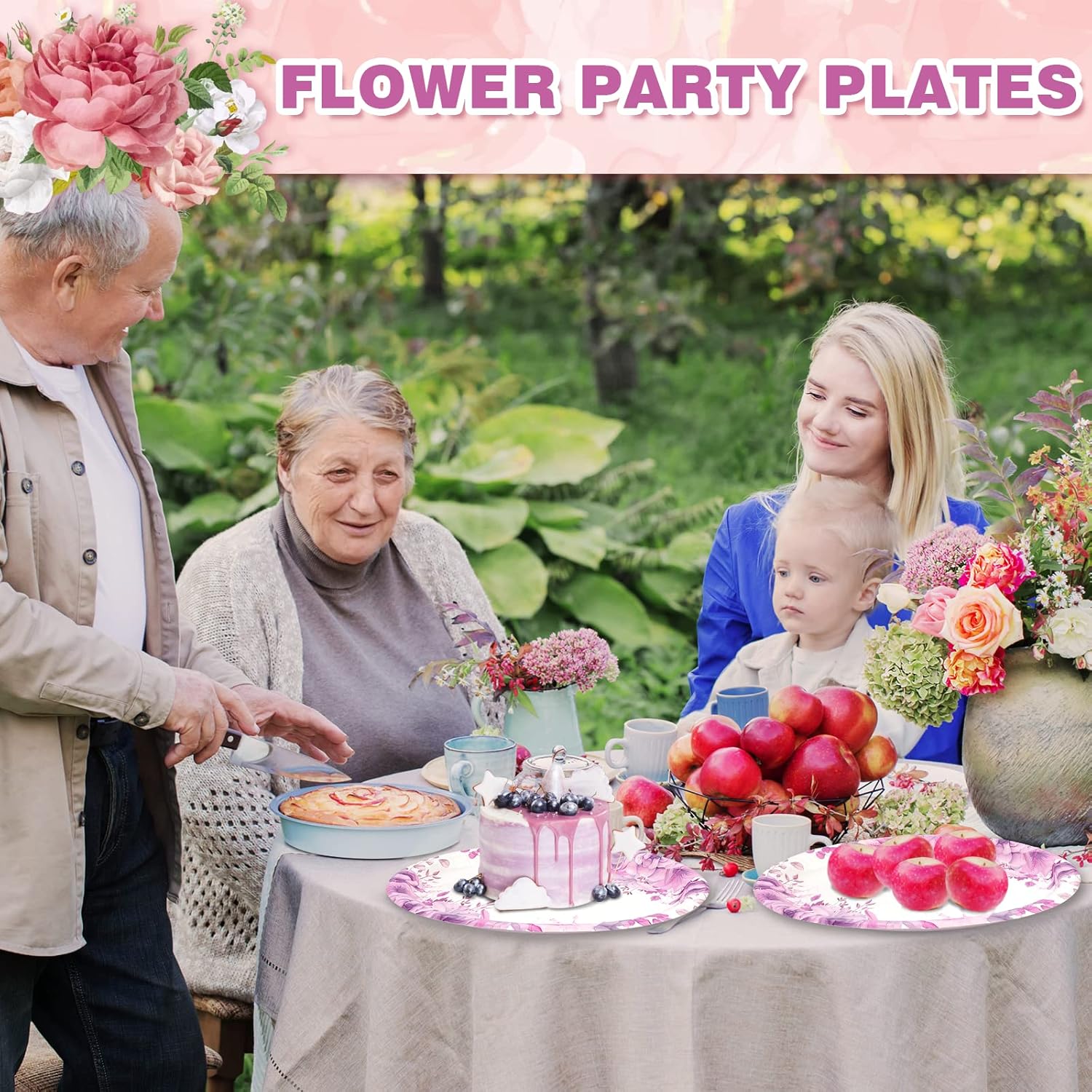 50 platos de papel para el Día de la Madre, suministros de fiesta de té floral de primavera, 12 x 10 pulgadas, platos desechables ovalados para