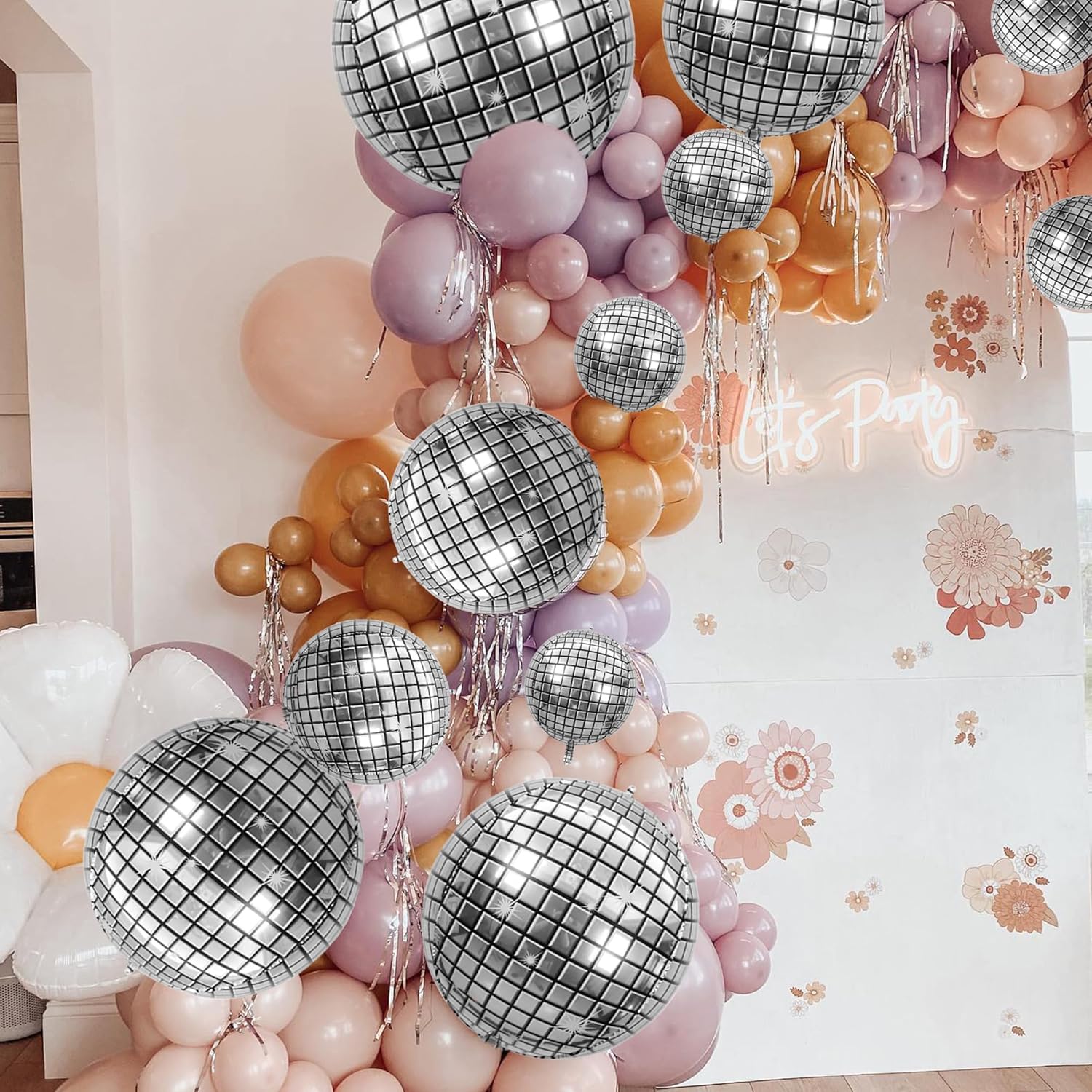 26 globos de bola de discoteca de diferentes tamaños, globos de discoteca grandes 4D de 10 pulgadas, 15 pulgadas, 22 pulgadas, globos de discoteca