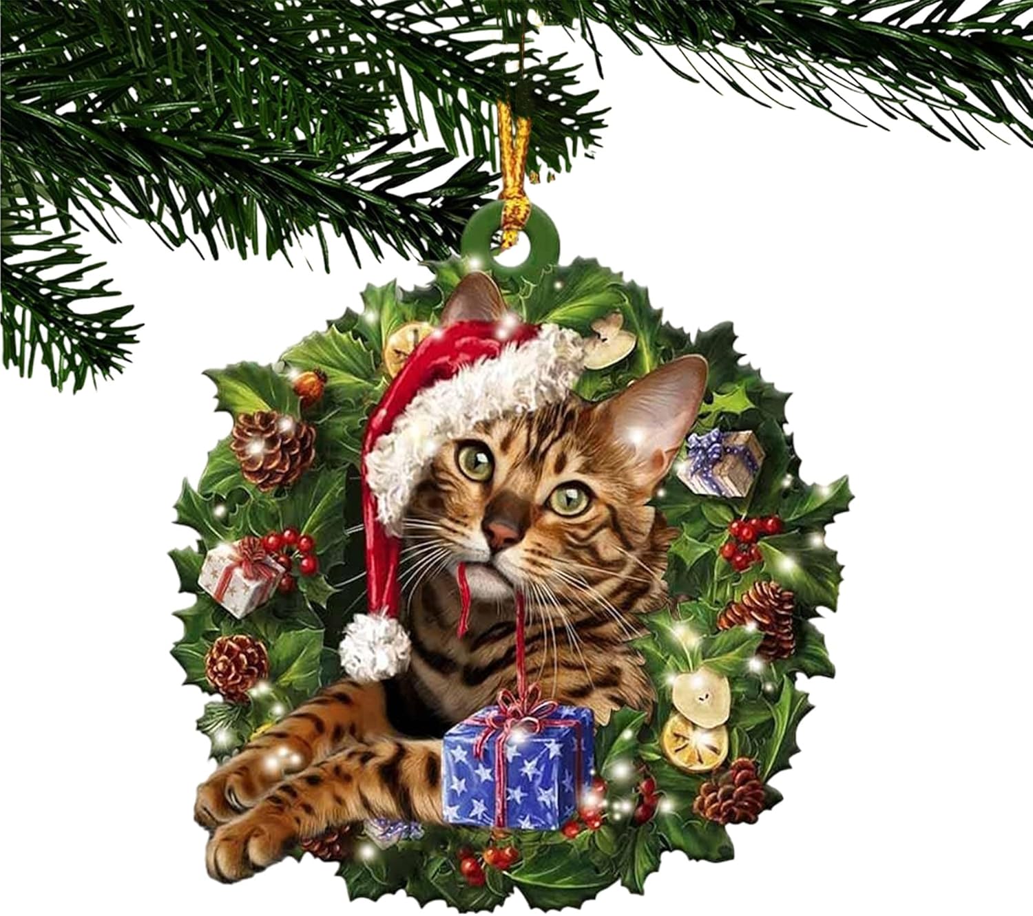 Adornos de gato para árbol de Navidad, bonitas decoraciones de imagen de gato, regalos conmemorativos para mascotas para Navidad, divertidos adornos