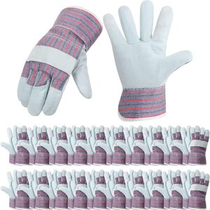 Jiuguva 24 pares de guantes de trabajo de algodón, guantes de cuero de seguridad, guantes de jardinería con palmas reforzadas de alta resistencia Jiuguva 24 pares de guantes de trabajo de algodón, guantes de cuero de seguridad, guantes de jardinería con palmas reforzadas de alta resistencia