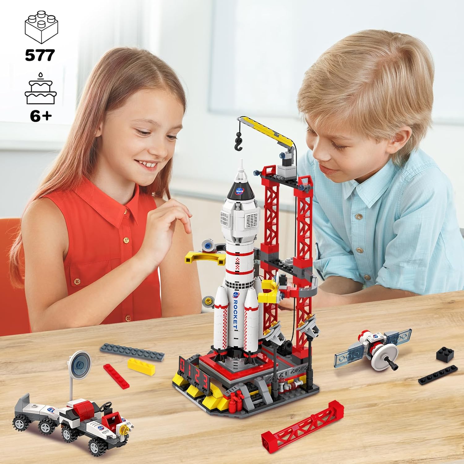 WishaLife City Space Exploration Rocket Toy – Juegos de bloques de construcción para niños de 6, 7, 8, 9, 10, 11, 12 años, Mars Rover, lanzador,
