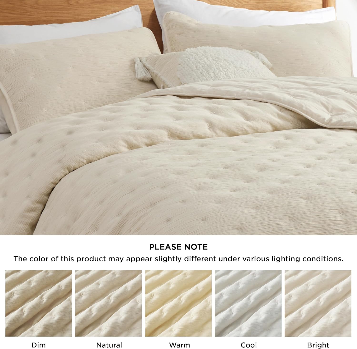 Bedsure Colcha beige tamaño King  Juego de ropa de cama ligero y suave para todas las estaciones, juego de edredón de punto de cruz, 3 piezas, 1