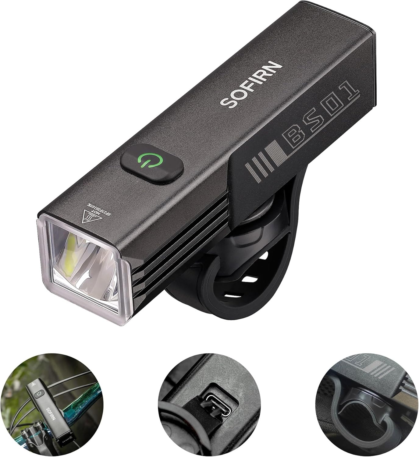 SOFIRN BS01 – Luces de bicicleta para montar en la noche, luz de bicicleta súper brillante, 2000 lúmenes, luz recargable USBC, faro de bicicleta