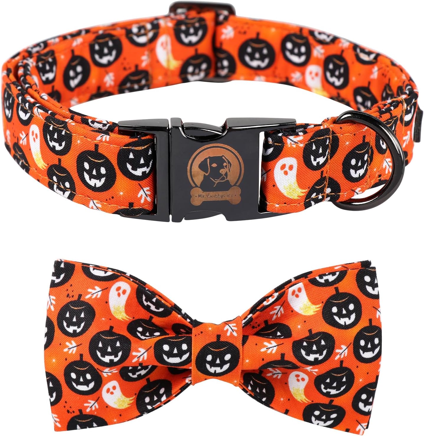 Collar de perro de Halloween con lazo MR. CHUBBYFACE – Collar con diseño de calabaza y fantasma con corbatín para cachorros, perros pequeños,