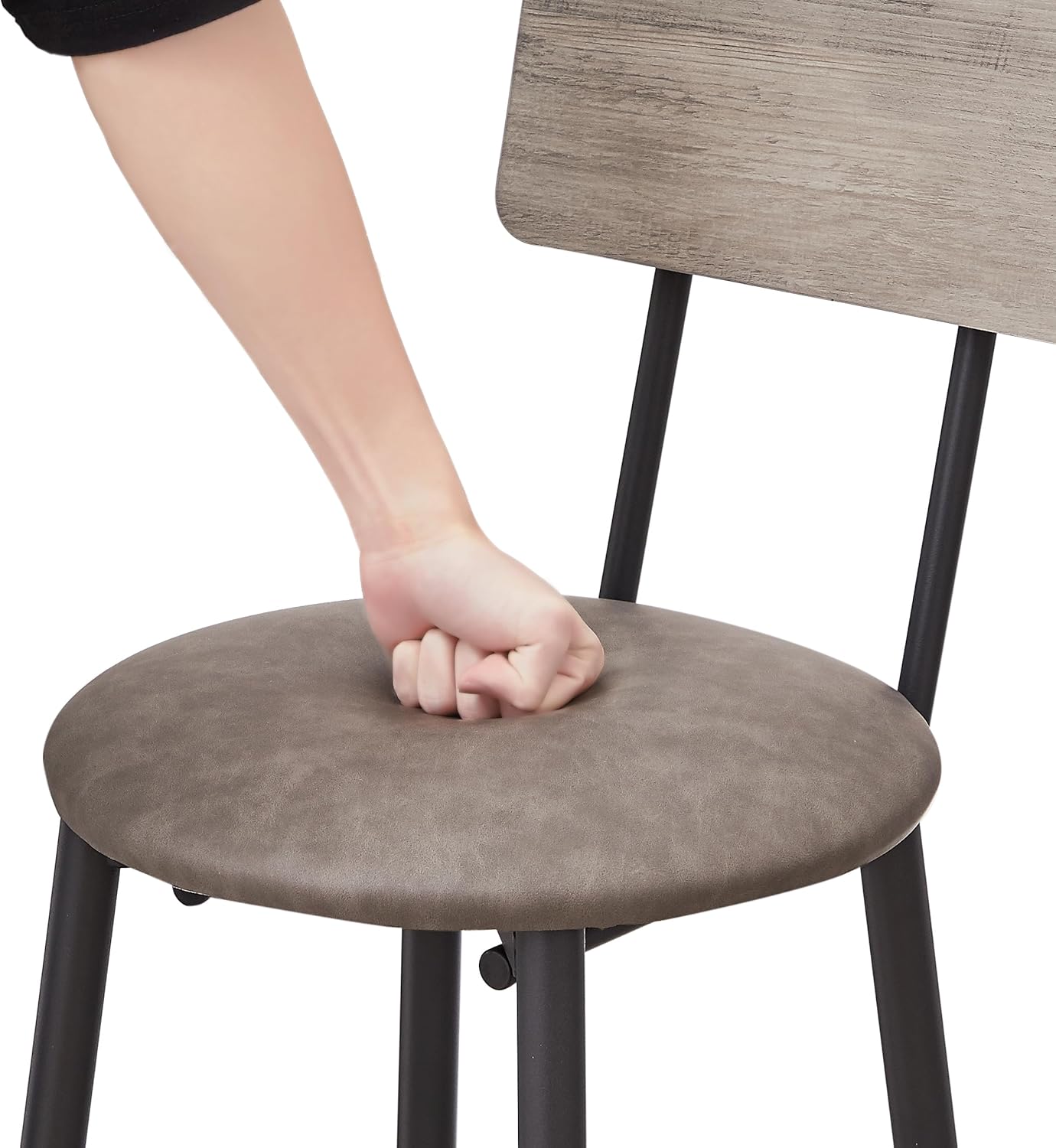 Juego con 2 taburetes de bar PU asiento suave con respaldo y reposapiés, sala de estar, comedor y espacios pequeños, fácil de montar, gris, mesa y