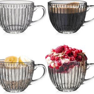 Artena Tazas de café de vidrio de 15 onzas, tazas de café, tazas de té transparentes acanaladas, vasos de café helado, bonitos accesorios de barra Artena Tazas de café de vidrio de 15 onzas, tazas de café, tazas de té transparentes acanaladas, vasos de café helado, bonitos accesorios de barra