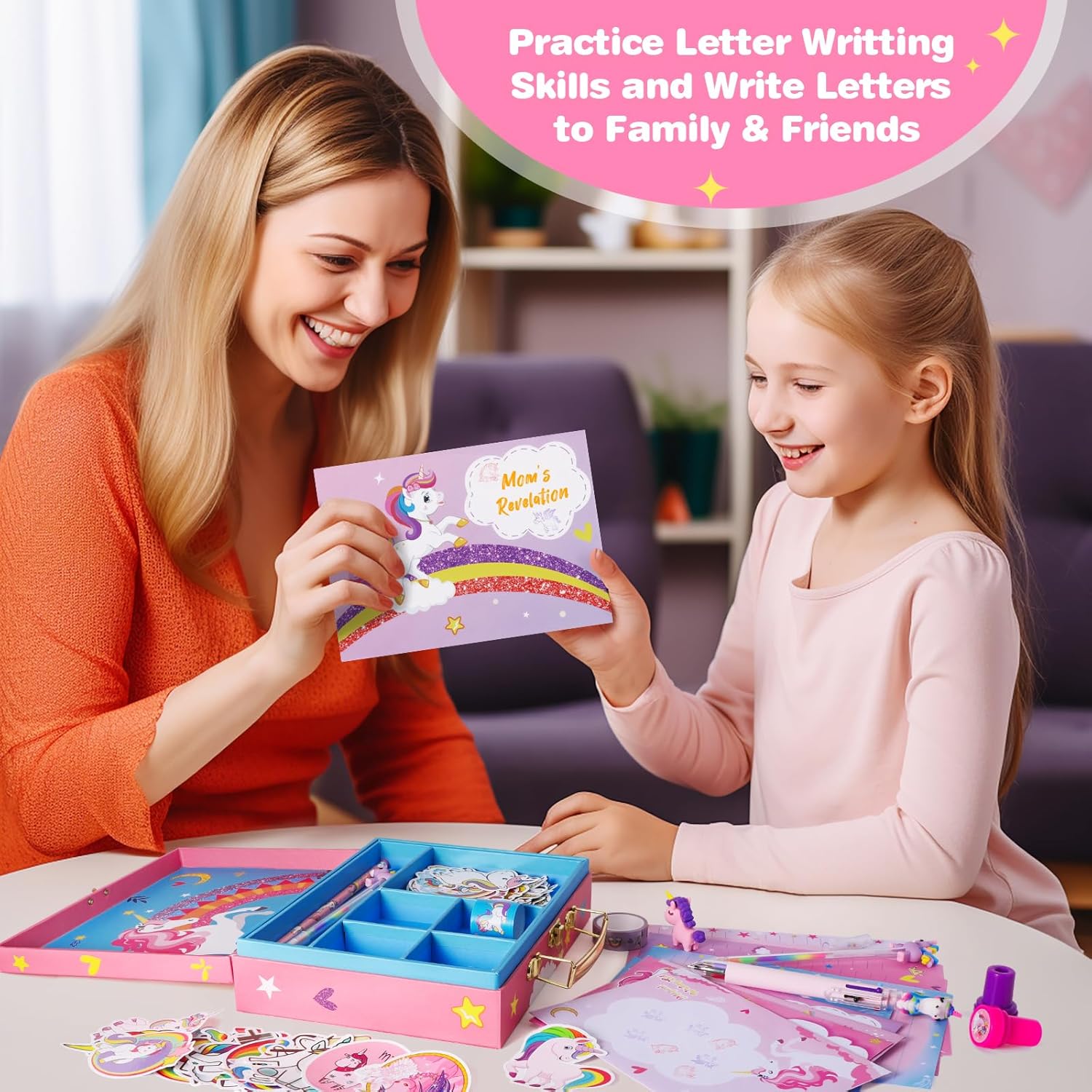 homicozy Juego de papelería de unicornio para niñas, regalos de unicornios para niñas de 5, 6, 7, 8, 9, 10 años, kit de manualidades de escritura de