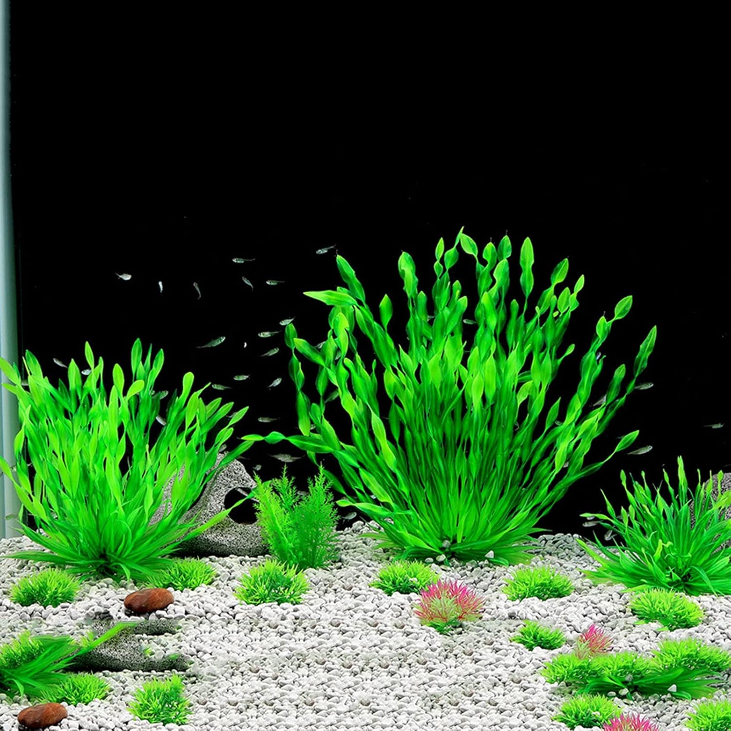Decoración de pecera de plástico para pecera, plantas de pecera verde, decoración de escondite de plantas artificiales, decoración de pecera de