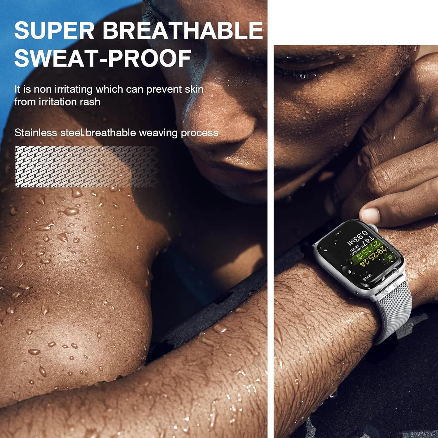 MARGE PLUS – Correa milanesa de acero inoxidable compatible con Apple Watch Band de 1.654 in, 1.732 in, 1.772 in, 1.929 in, 1.496 in, 1.575 in y