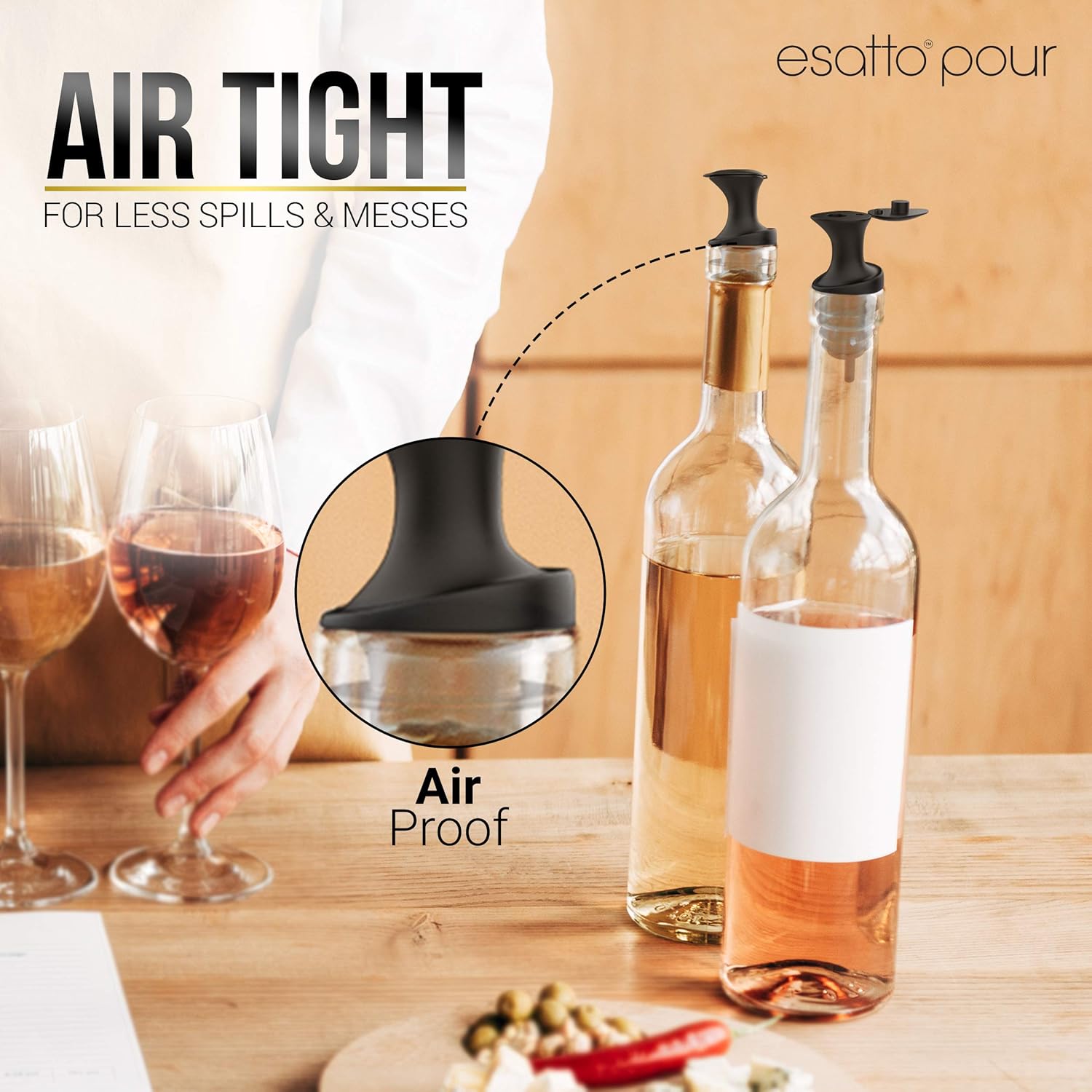 Esatto Verter y sellar, vertedores de botellas de plástico con tapa integrada, vertido fácil y preciso, tapa para almacenamiento y prácticas