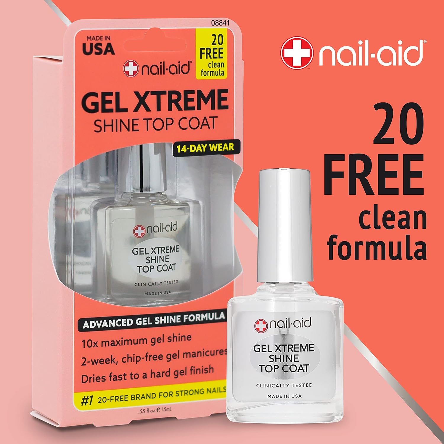 Nail-Aid Gel Xtreme Shine – Capa superior transparente, 0.55 onzas líquidas (paquete de 2)
