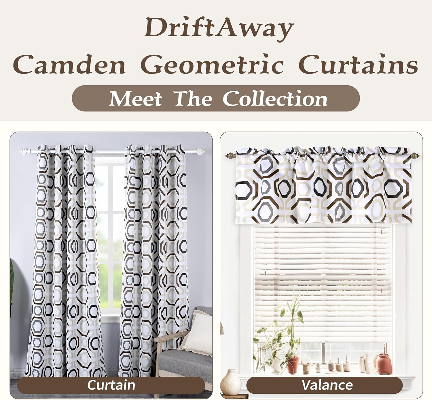 DriftAway Cortinas bohemias geométricas marroquíes para sala de estar, dormitorio, casa de campo, 84 pulgadas de largo, semiopacas para oscurecer la