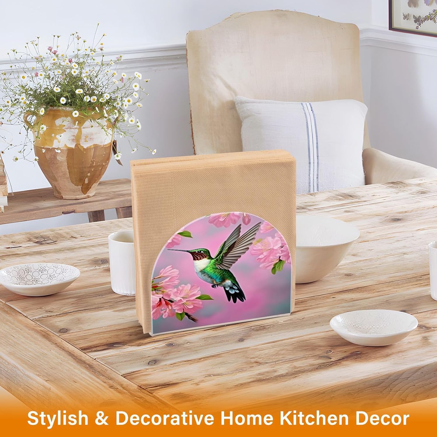 Servilleteros de colibrí y flor de cerezo para mesas, servilleteros de acrílico transparente, servilleteros de cóctel para cocina, restaurante, bar,