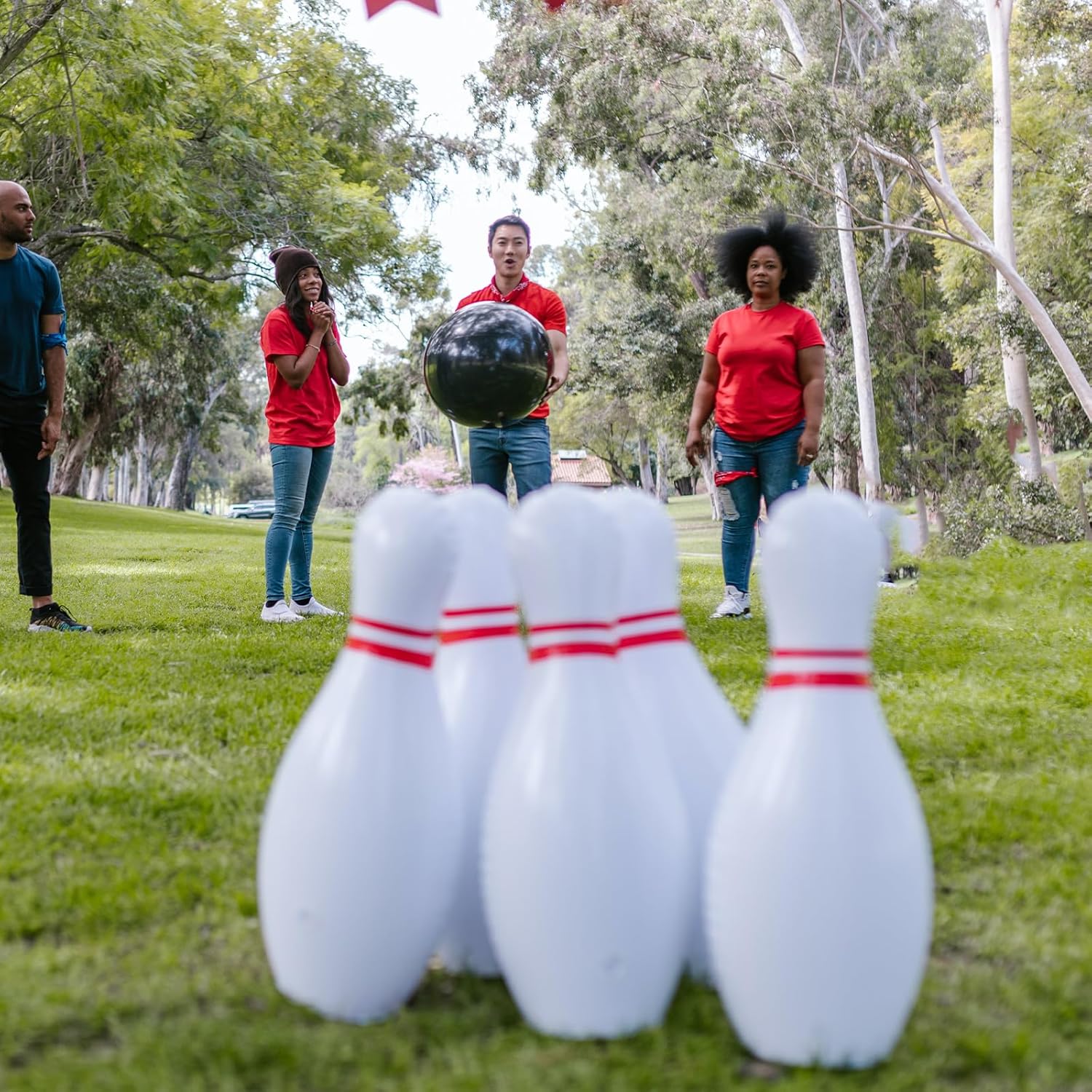 Juego de bolos para niños, gigante inflable para exteriores, 12 pines de bolos y 2 bolas portátiles para interiores o exteriores, juego de bolos