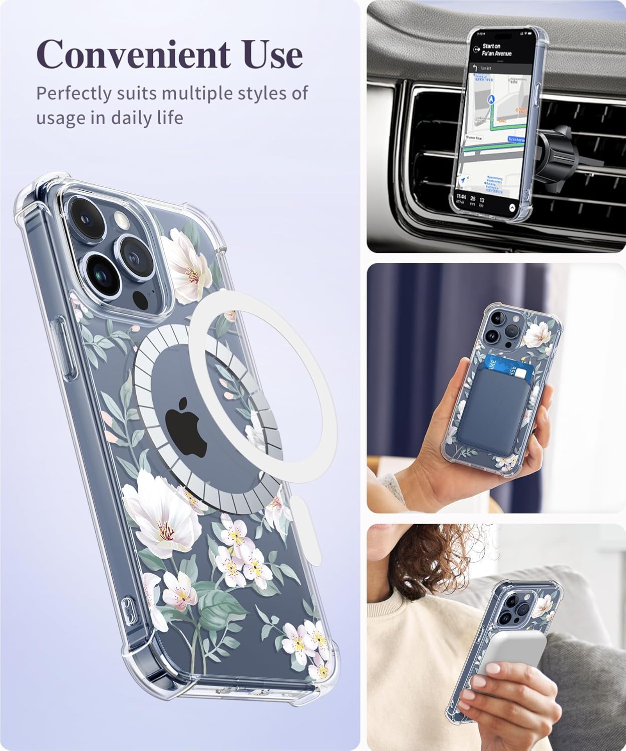 GVIEWIN Funda magnética para iPhone 15 Pro Max con protector de pantalla + protector de cámara, compatible con MagSafe protección contra caídas de