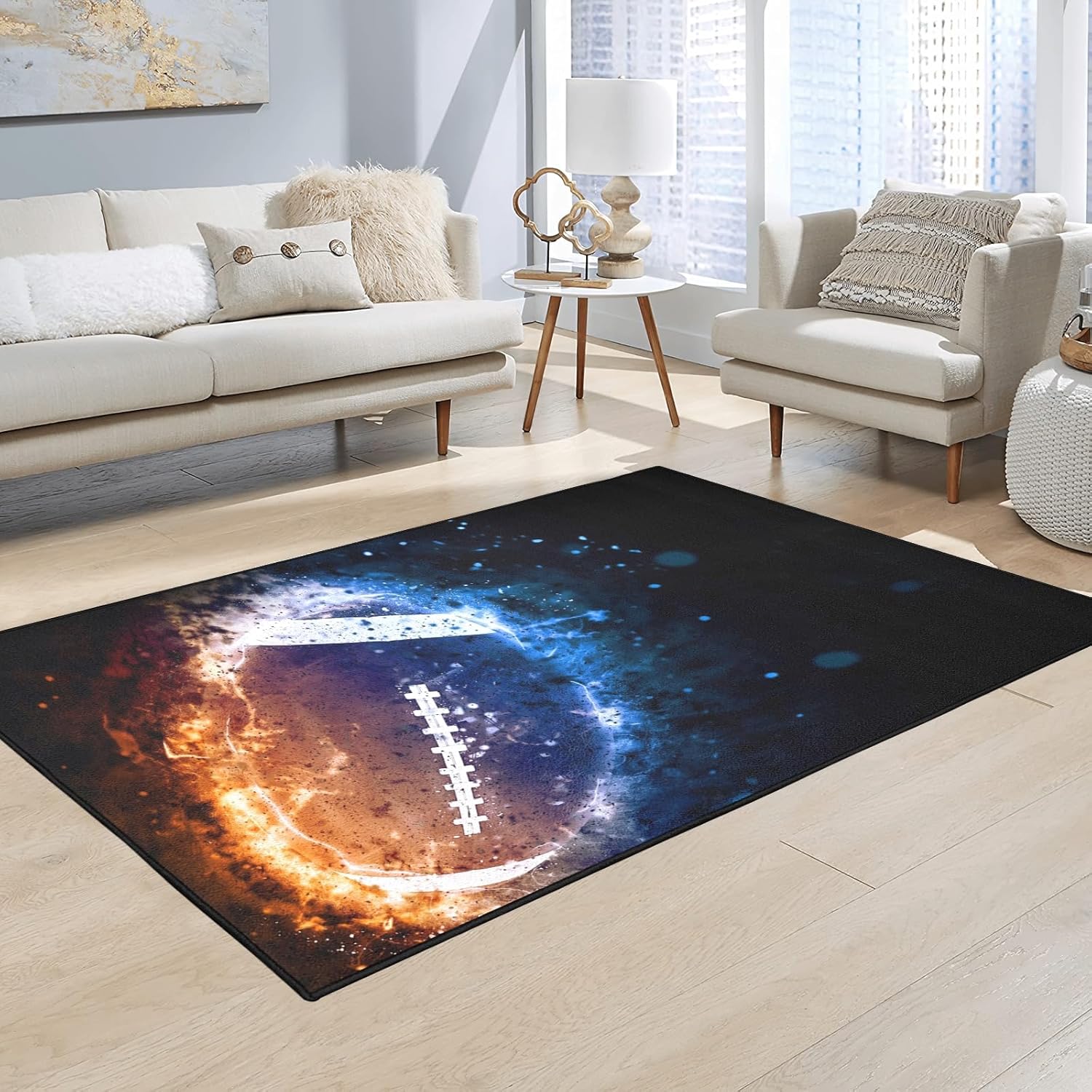 Alfombra de fútbol americano, moderna, grande, impresa en 3D, alfombra de rugby de agua, fuego, deporte, regalo para dormitorio, sala de estar, sala