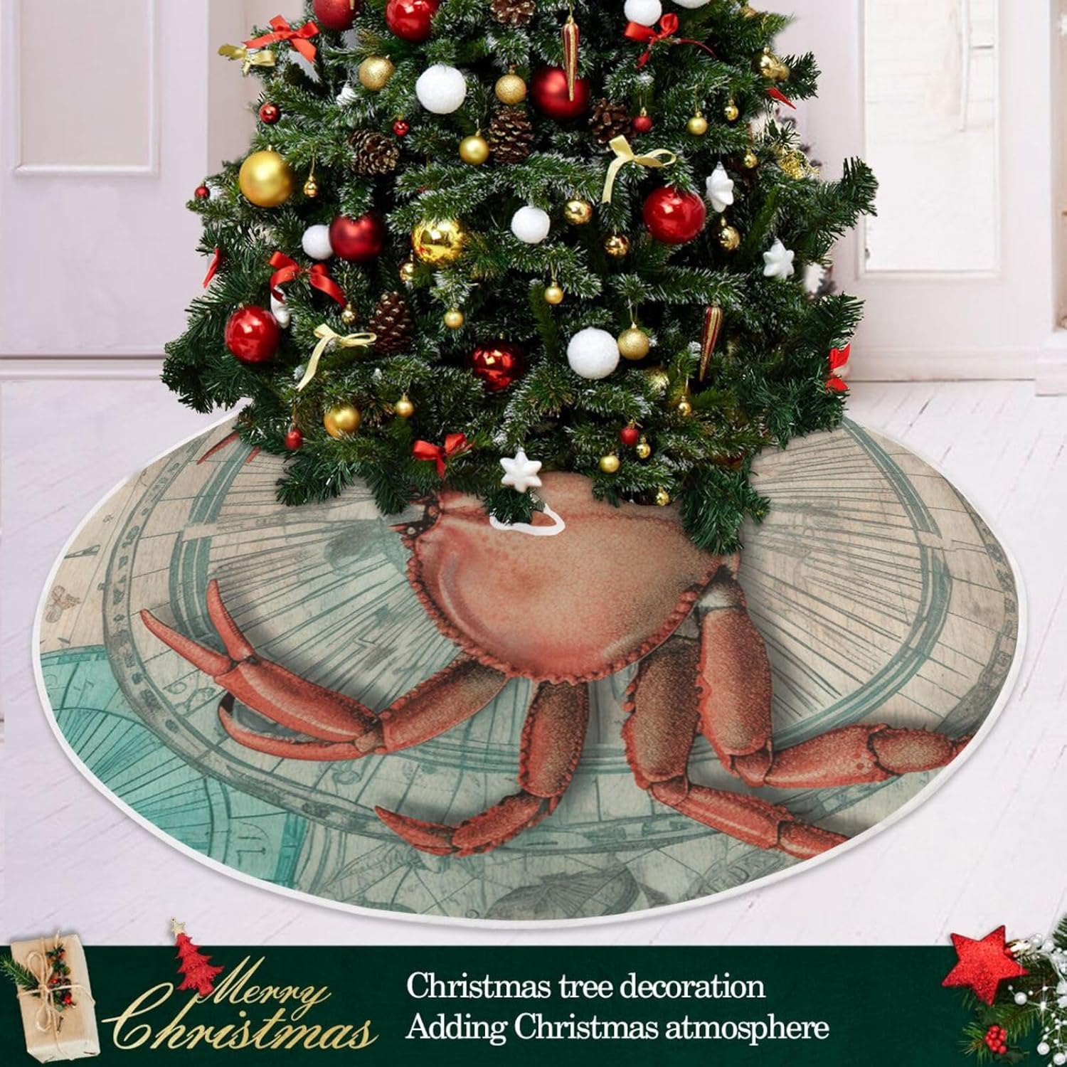 Faldas vintage de árboles de cangrejo rojo, decoración navideña, falda moderna para árbol de Navidad, decoraciones de árboles de Chrismast