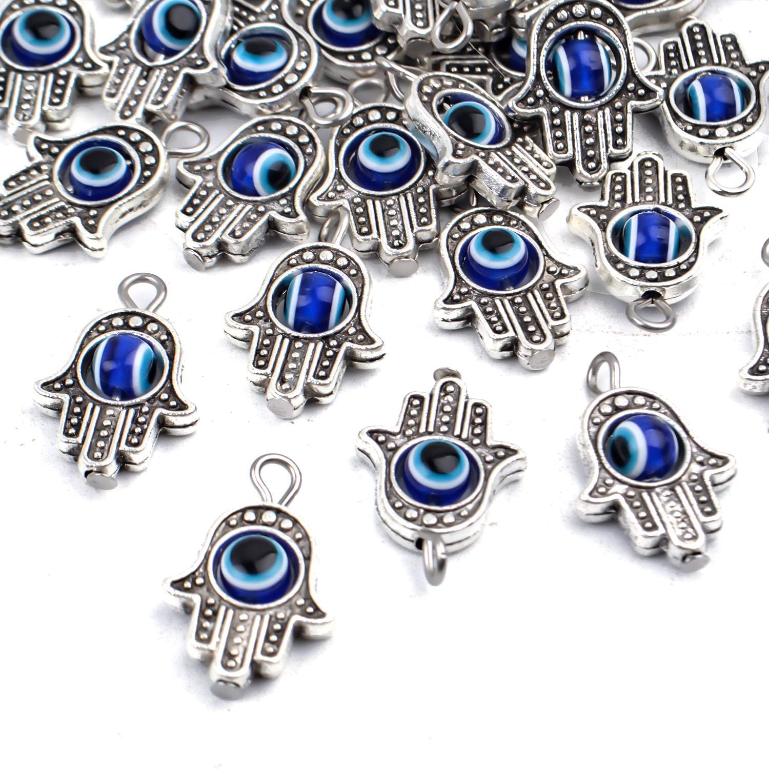 Aylifu Dijes de marco de cuentas de mano de Hamsa, dije de mal de ojo de Hamsa con símbolo de mano de Fátima para bricolaje, collar y pulsera
